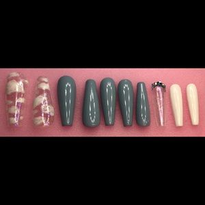 Press on custom gel nails long coffin clouds